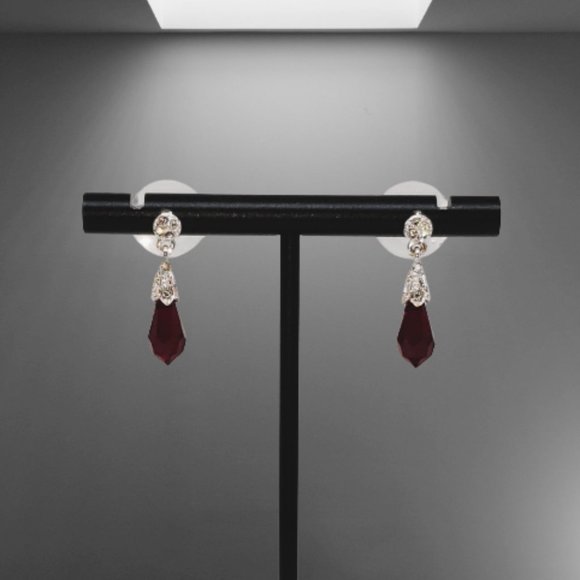 Simulated Ruby or Garnet Dangle Drop Earrings - Picture 1 of 6